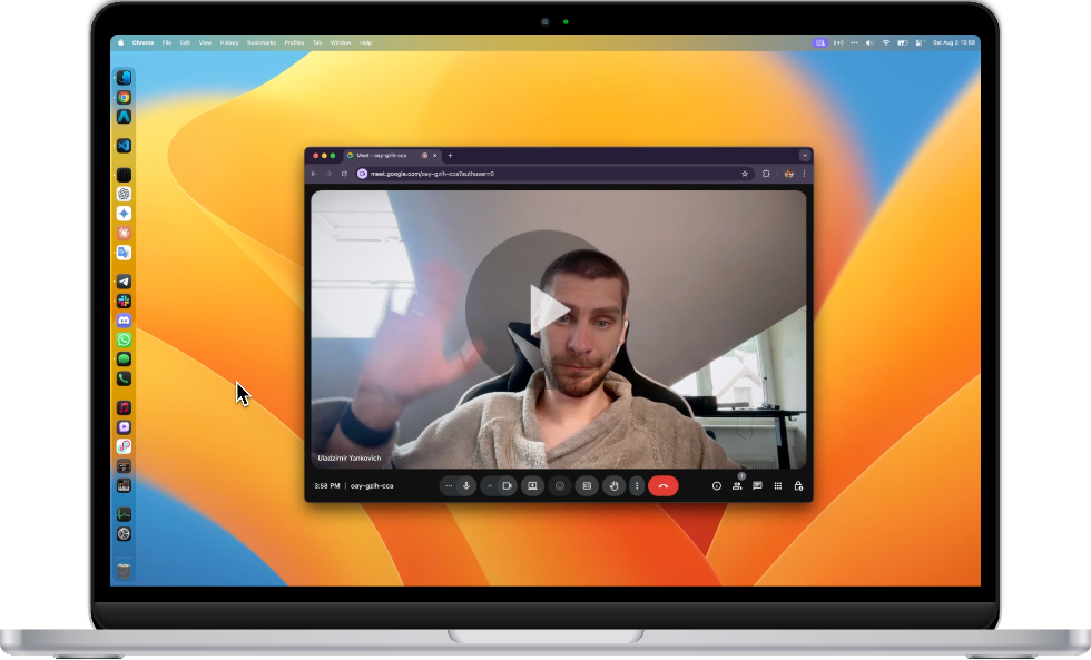 JoyCast in a Google Meet call on a MacBook